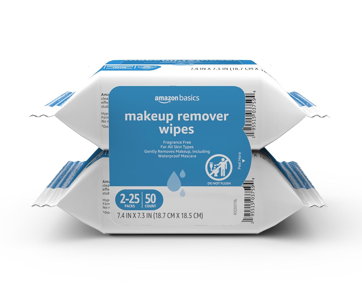 Makeup Remover Wipes, Fragrance- and Alcohol-Free, Gentle Cleansing, Removes Waterproof Mascara, Dermatologist Tested, 25 Count, Pack of 2 (Previously Solimo)